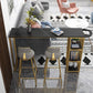 Glam Marble Counter Table with Rectangle Table Top Double Pedestal Table - 42" H 63"L x 15.7"W x 41.3"H Gold-Black Without Chairs Clearhalo 'Bar Furniture' 'Bar Tables' 'bar_tables' 'furn' 'furn_bar_tables' 'Furniture' 'furniture_bar_tables' 'Kitchen & Dining Furniture' 4556232
