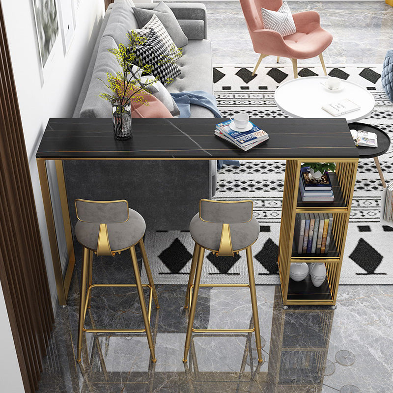 Glam Marble Counter Table with Rectangle Table Top Double Pedestal Table - 42" H 63"L x 15.7"W x 41.3"H Gold-Black Without Chairs Clearhalo 'Bar Furniture' 'Bar Tables' 'bar_tables' 'furn' 'furn_bar_tables' 'Furniture' 'furniture_bar_tables' 'Kitchen & Dining Furniture' 4556232
