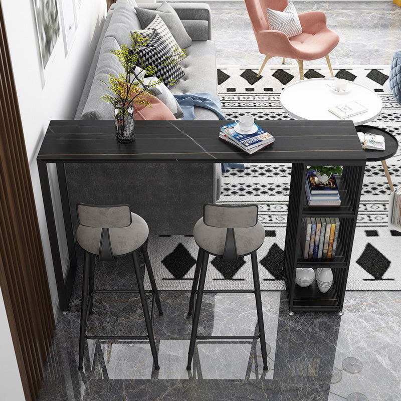 Glam Marble Counter Table with Rectangle Table Top Double Pedestal Table - 42" H 70.9"L x 15.7"W x 41.3"H Black Without Chairs Clearhalo 'Bar Furniture' 'Bar Tables' 'bar_tables' 'furn' 'furn_bar_tables' 'Furniture' 'furniture_bar_tables' 'Kitchen & Dining Furniture' 4556234