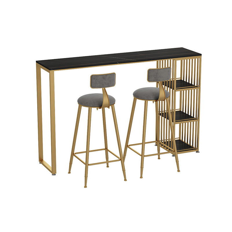 Glam Marble Counter Table with Rectangle Table Top Double Pedestal Table - 42" H Gold-Black Without Chairs Clearhalo 'Bar Furniture' 'Bar Tables' 'bar_tables' 'furn' 'furn_bar_tables' 'Furniture' 'furniture_bar_tables' 'Kitchen & Dining Furniture' 4556235