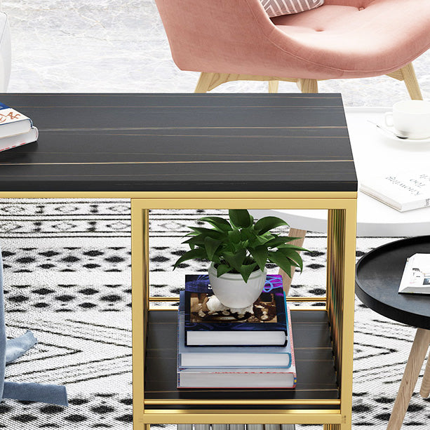 Glam Marble Counter Table with Rectangle Table Top Double Pedestal Table - 42" H Clearhalo 'Bar Furniture' 'Bar Tables' 'bar_tables' 'furn' 'furn_bar_tables' 'Furniture' 'furniture_bar_tables' 'Kitchen & Dining Furniture' 4556236
