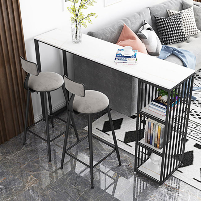 Glam Marble Counter Table with Rectangle Table Top Double Pedestal Table - 42" H Clearhalo 'Bar Furniture' 'Bar Tables' 'bar_tables' 'furn' 'furn_bar_tables' 'Furniture' 'furniture_bar_tables' 'Kitchen & Dining Furniture' 4556240