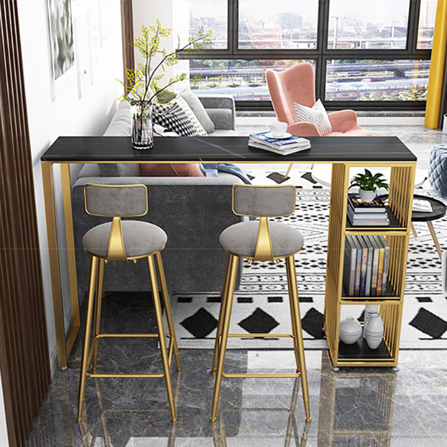 Glam Marble Counter Table with Rectangle Table Top Double Pedestal Table - 42" H Clearhalo 'Bar Furniture' 'Bar Tables' 'bar_tables' 'furn' 'furn_bar_tables' 'Furniture' 'furniture_bar_tables' 'Kitchen & Dining Furniture' 4556242