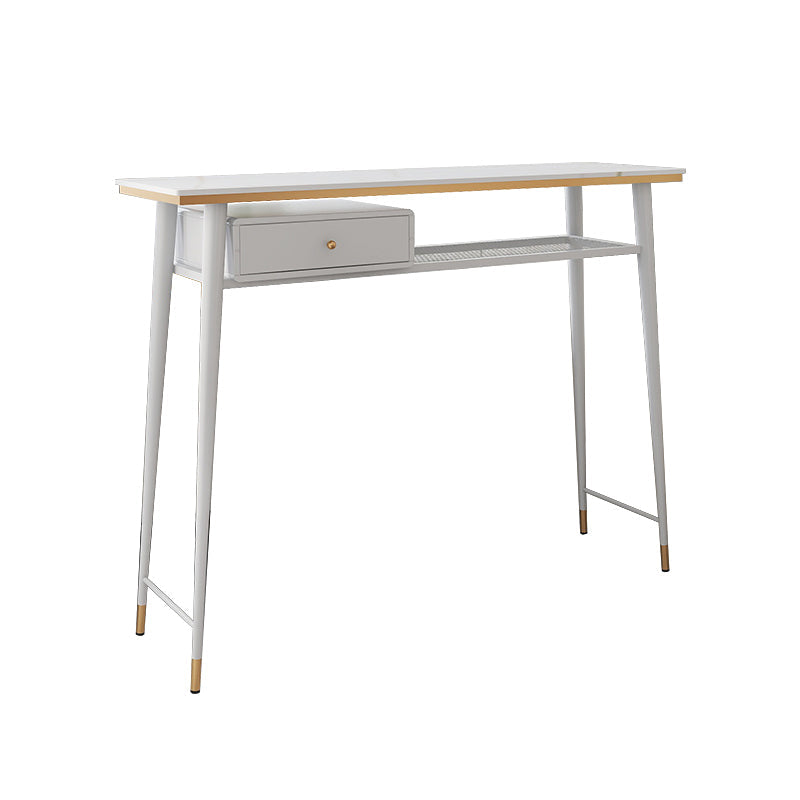 Industrial Marble Pub Table with Rectangle Table Top Legs Table - 41.3" H 47.2"L x 15.7"W x 41.3"H White-Gold Without Chairs Clearhalo 'Bar Furniture' 'Bar Tables' 'bar_tables' 'furn' 'furn_bar_tables' 'Furniture' 'furniture_bar_tables' 'Kitchen & Dining Furniture' 4556250