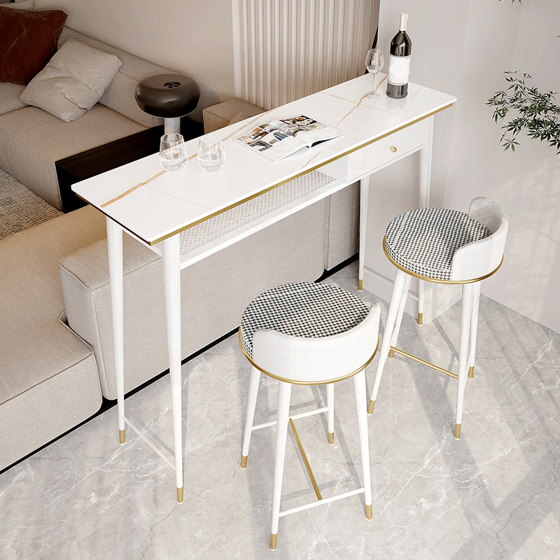 Industrial Marble Pub Table with Rectangle Table Top Legs Table - 41.3" H 63"L x 15.7"W x 41.3"H White-Gold Without Chairs Clearhalo 'Bar Furniture' 'Bar Tables' 'bar_tables' 'furn' 'furn_bar_tables' 'Furniture' 'furniture_bar_tables' 'Kitchen & Dining Furniture' 4556251