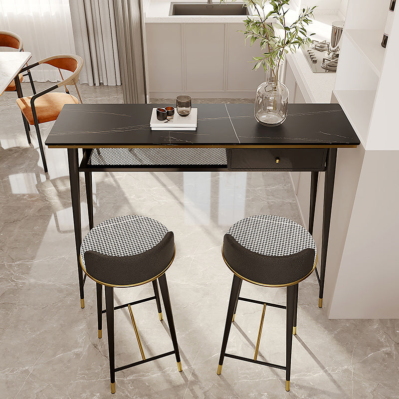 Industrial Marble Pub Table with Rectangle Table Top Legs Table - 41.3" H 55.1"L x 15.7"W x 41.3"H Gold-Black Without Chairs Clearhalo 'Bar Furniture' 'Bar Tables' 'bar_tables' 'furn' 'furn_bar_tables' 'Furniture' 'furniture_bar_tables' 'Kitchen & Dining Furniture' 4556252