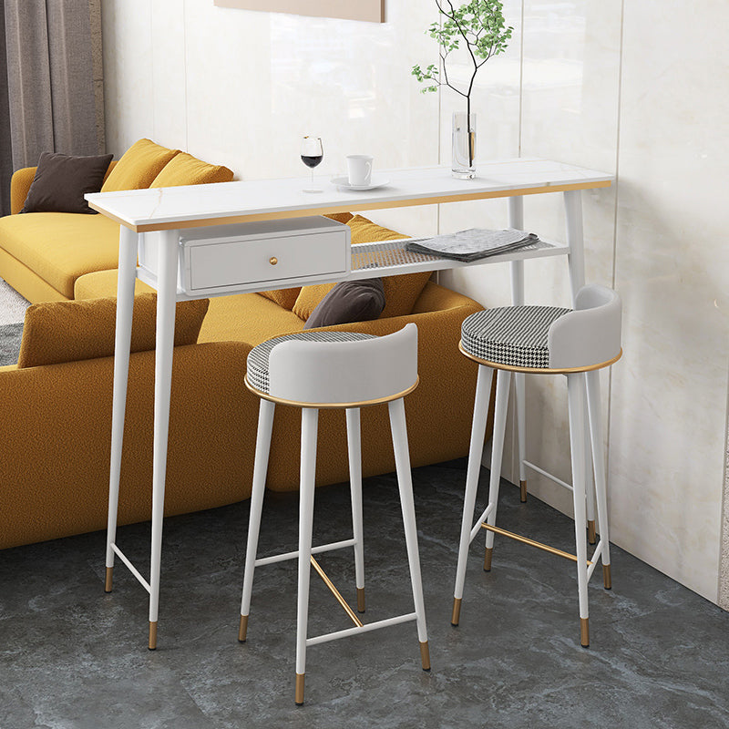 Industrial Marble Pub Table with Rectangle Table Top Legs Table - 41.3" H 55.1"L x 15.7"W x 41.3"H White-Gold Without Chairs Clearhalo 'Bar Furniture' 'Bar Tables' 'bar_tables' 'furn' 'furn_bar_tables' 'Furniture' 'furniture_bar_tables' 'Kitchen & Dining Furniture' 4556253