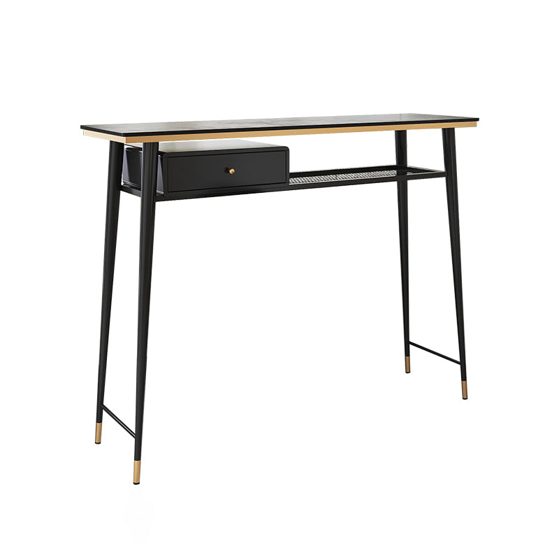 Industrial Marble Pub Table with Rectangle Table Top Legs Table - 41.3" H 47.2"L x 15.7"W x 41.3"H Gold-Black Without Chairs Clearhalo 'Bar Furniture' 'Bar Tables' 'bar_tables' 'furn' 'furn_bar_tables' 'Furniture' 'furniture_bar_tables' 'Kitchen & Dining Furniture' 4556254