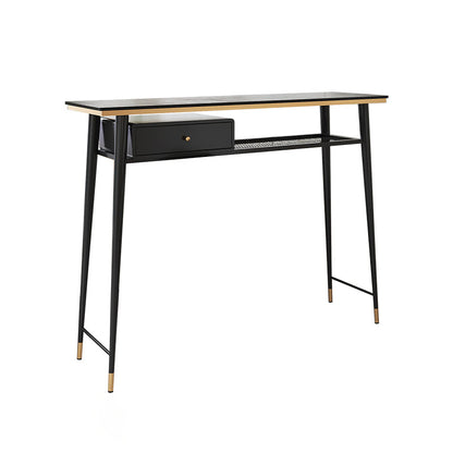 Industrial Marble Pub Table with Rectangle Table Top Legs Table - 41.3" H 47.2"L x 15.7"W x 41.3"H Gold-Black Without Chairs Clearhalo 'Bar Furniture' 'Bar Tables' 'bar_tables' 'furn' 'furn_bar_tables' 'Furniture' 'furniture_bar_tables' 'Kitchen & Dining Furniture' 4556254