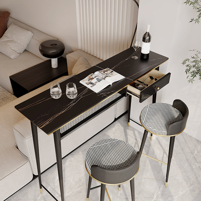 Industrial Marble Pub Table with Rectangle Table Top Legs Table - 41.3" H Clearhalo 'Bar Furniture' 'Bar Tables' 'bar_tables' 'furn' 'furn_bar_tables' 'Furniture' 'furniture_bar_tables' 'Kitchen & Dining Furniture' 4556260