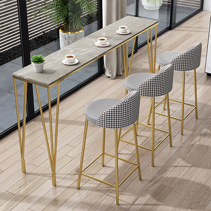Modern Marble Bar Table with Rectangle Table Top Legs Table - 41.3" H 70.9"L x 15.7"W x 41.3"H Gray-Gold Without Chairs Clearhalo 'Bar Furniture' 'Bar Tables' 'bar_tables' 'furn' 'furn_bar_tables' 'Furniture' 'furniture_bar_tables' 'Kitchen & Dining Furniture' 4556269