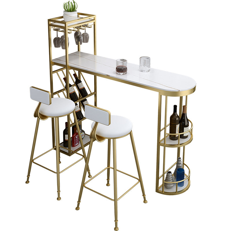 White Marble Table with Specialty Table Top Double Pedestal Table - 41.34" H 39.4"L x 15.7"W x 41.3"H White-Gold Without Chairs Clearhalo 'Bar Furniture' 'Bar Tables' 'bar_tables' 'furn' 'furn_bar_tables' 'Furniture' 'furniture_bar_tables' 'Kitchen & Dining Furniture' 4556287