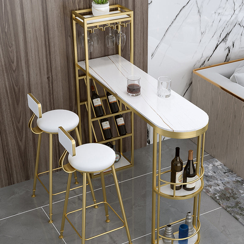 White Marble Table with Specialty Table Top Double Pedestal Table - 41.34" H Clearhalo 'Bar Furniture' 'Bar Tables' 'bar_tables' 'furn' 'furn_bar_tables' 'Furniture' 'furniture_bar_tables' 'Kitchen & Dining Furniture' 4556288