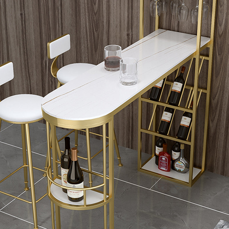 White Marble Table with Specialty Table Top Double Pedestal Table - 41.34" H Clearhalo 'Bar Furniture' 'Bar Tables' 'bar_tables' 'furn' 'furn_bar_tables' 'Furniture' 'furniture_bar_tables' 'Kitchen & Dining Furniture' 4556289