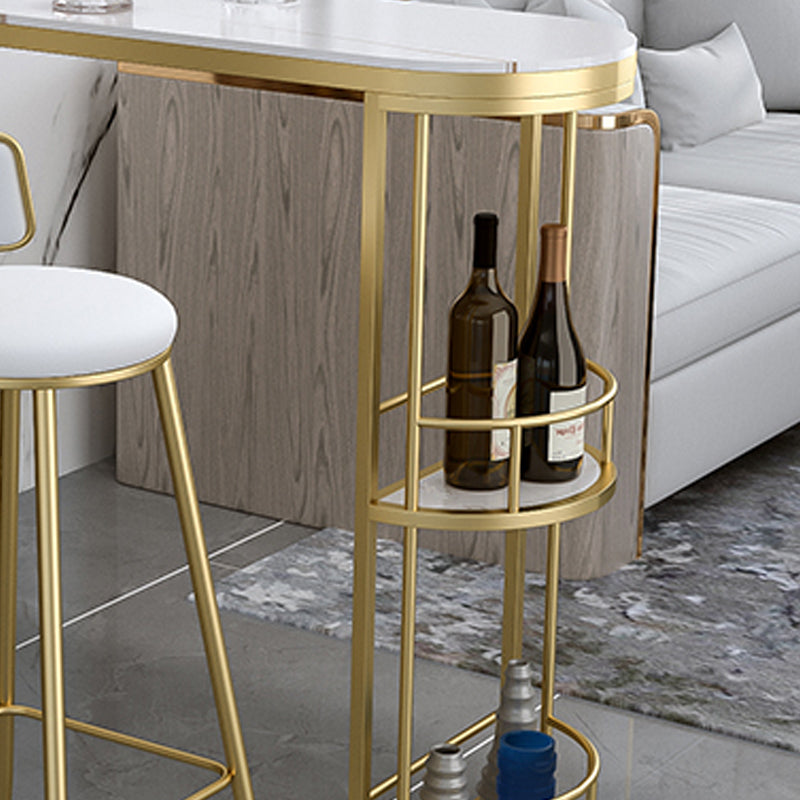 White Marble Table with Specialty Table Top Double Pedestal Table - 41.34" H Clearhalo 'Bar Furniture' 'Bar Tables' 'bar_tables' 'furn' 'furn_bar_tables' 'Furniture' 'furniture_bar_tables' 'Kitchen & Dining Furniture' 4556290
