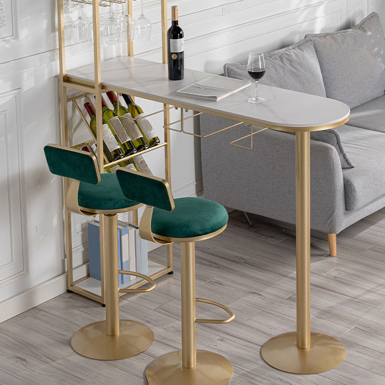 Glam Marble Bar Table with Specialty Table Top Double Pedestal Table - 41.3" H 70.9"L x 15.7"W x 41.3"H Gold Without Chairs Clearhalo 'Bar Furniture' 'Bar Tables' 'bar_tables' 'furn' 'furn_bar_tables' 'Furniture' 'furniture_bar_tables' 'Kitchen & Dining Furniture' 4556296