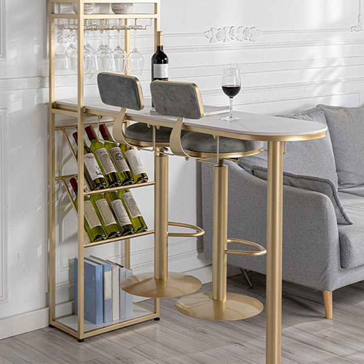 Glam Marble Bar Table with Specialty Table Top Double Pedestal Table - 41.3" H 63"L x 15.7"W x 41.3"H Gold Without Chairs Clearhalo 'Bar Furniture' 'Bar Tables' 'bar_tables' 'furn' 'furn_bar_tables' 'Furniture' 'furniture_bar_tables' 'Kitchen & Dining Furniture' 4556298