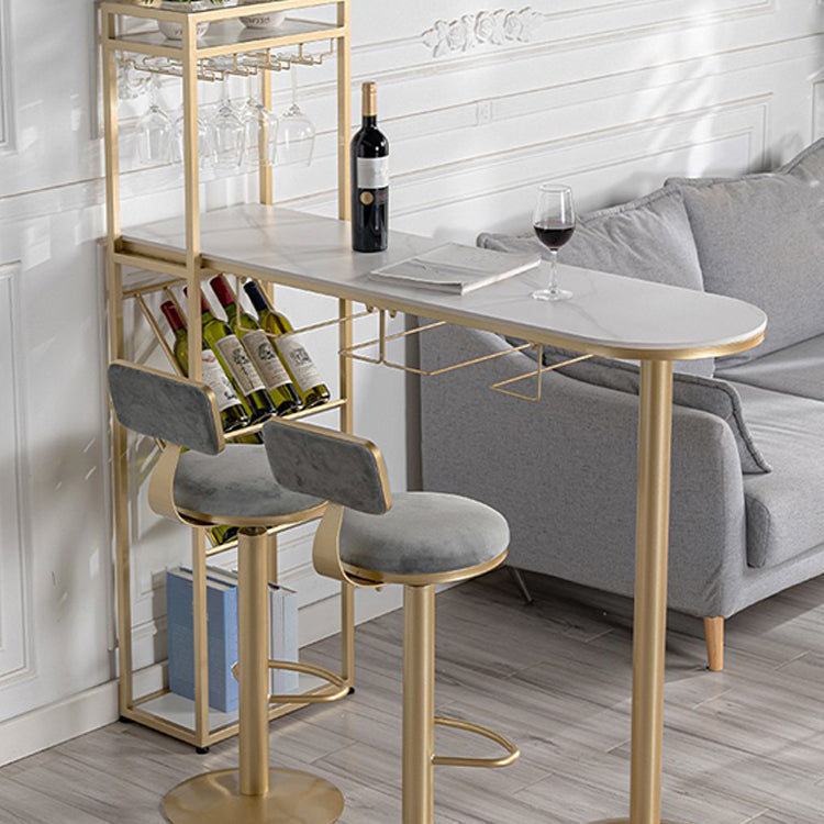 Glam Marble Bar Table with Specialty Table Top Double Pedestal Table - 41.3" H 55.1"L x 15.7"W x 41.3"H Gold Without Chairs Clearhalo 'Bar Furniture' 'Bar Tables' 'bar_tables' 'furn' 'furn_bar_tables' 'Furniture' 'furniture_bar_tables' 'Kitchen & Dining Furniture' 4556299