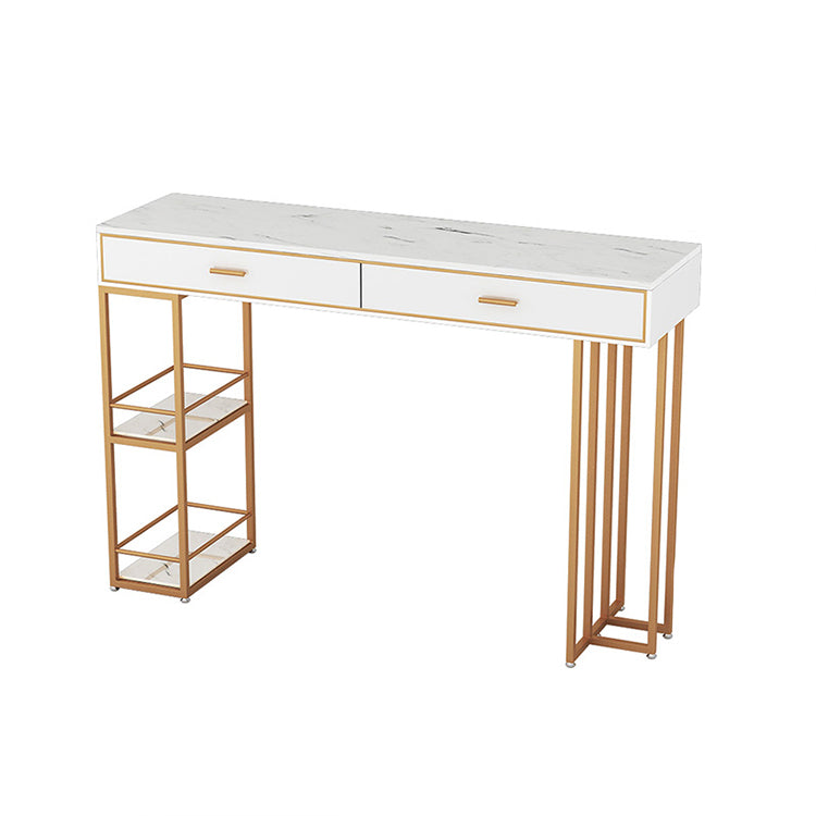 Marble Counter Table with Rectangle Table Top Double Pedestal Table - 41.3" H White Without Chairs Clearhalo 'Bar Furniture' 'Bar Tables' 'bar_tables' 'furn' 'furn_bar_tables' 'Furniture' 'furniture_bar_tables' 'Kitchen & Dining Furniture' 4556311