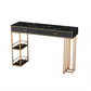 Marble Counter Table with Rectangle Table Top Double Pedestal Table - 41.3" H Black Without Chairs Clearhalo 'Bar Furniture' 'Bar Tables' 'bar_tables' 'furn' 'furn_bar_tables' 'Furniture' 'furniture_bar_tables' 'Kitchen & Dining Furniture' 4556315
