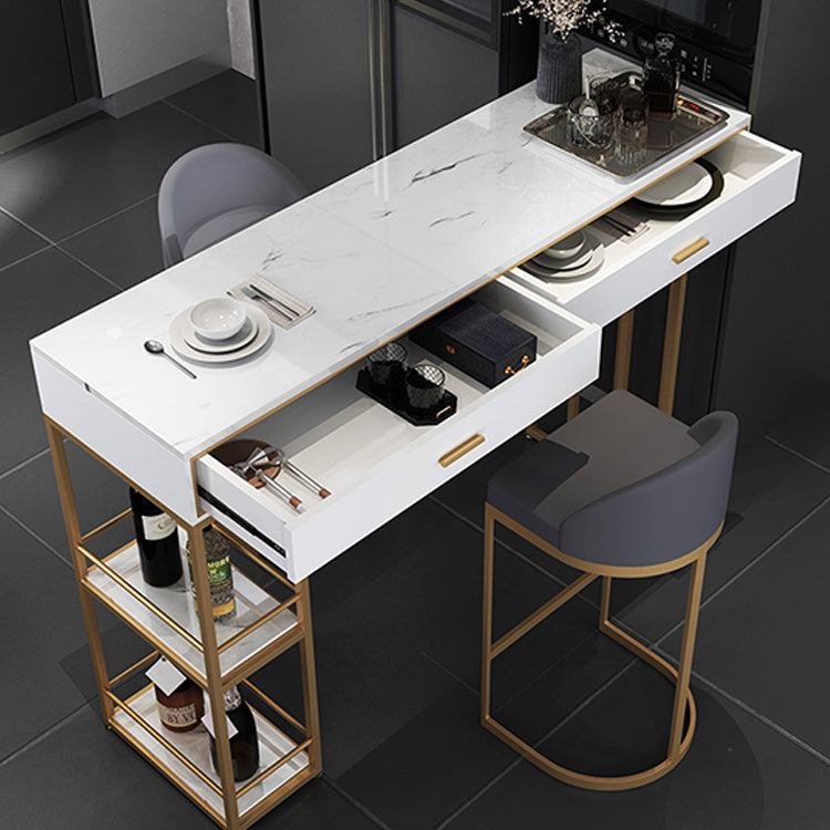 Marble Counter Table with Rectangle Table Top Double Pedestal Table - 41.3" H Clearhalo 'Bar Furniture' 'Bar Tables' 'bar_tables' 'furn' 'furn_bar_tables' 'Furniture' 'furniture_bar_tables' 'Kitchen & Dining Furniture' 4556317