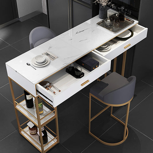 Marble Counter Table with Rectangle Table Top Double Pedestal Table - 41.3" H Clearhalo 'Bar Furniture' 'Bar Tables' 'bar_tables' 'furn' 'furn_bar_tables' 'Furniture' 'furniture_bar_tables' 'Kitchen & Dining Furniture' 4556317