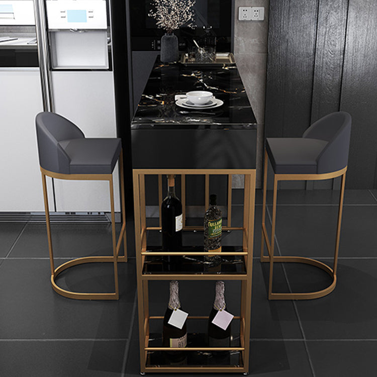 Marble Counter Table with Rectangle Table Top Double Pedestal Table - 41.3" H Clearhalo 'Bar Furniture' 'Bar Tables' 'bar_tables' 'furn' 'furn_bar_tables' 'Furniture' 'furniture_bar_tables' 'Kitchen & Dining Furniture' 4556318