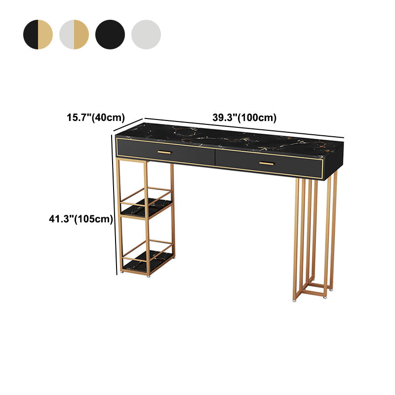 Marble Counter Table with Rectangle Table Top Double Pedestal Table - 41.3" H Clearhalo 'Bar Furniture' 'Bar Tables' 'bar_tables' 'furn' 'furn_bar_tables' 'Furniture' 'furniture_bar_tables' 'Kitchen & Dining Furniture' 4556319