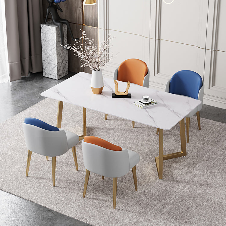 Nordic Style 1/2/5/7 Pieces Dinette Set White Sintered Stone Top Dining Table Set 5 Pieces: Table, 2 Blue+2 Orange Chairs Clearhalo 'Dining Room Sets' 'Dining Tables & Seating' 'dining_room_set' 'furn' 'furn_dining_room_set' 'Furniture' 'furniture_dining_room_set' 'Kitchen & Dining Furniture' 'kitchen&dining_furn' 'kitchen' 4556473