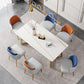 Nordic Style 1/2/5/7 Pieces Dinette Set White Sintered Stone Top Dining Table Set 7 Pieces: Table, 3 Orange+3 Blue Chairs Clearhalo 'Dining Room Sets' 'Dining Tables & Seating' 'dining_room_set' 'furn' 'furn_dining_room_set' 'Furniture' 'furniture_dining_room_set' 'Kitchen & Dining Furniture' 'kitchen&dining_furn' 'kitchen' 4556476