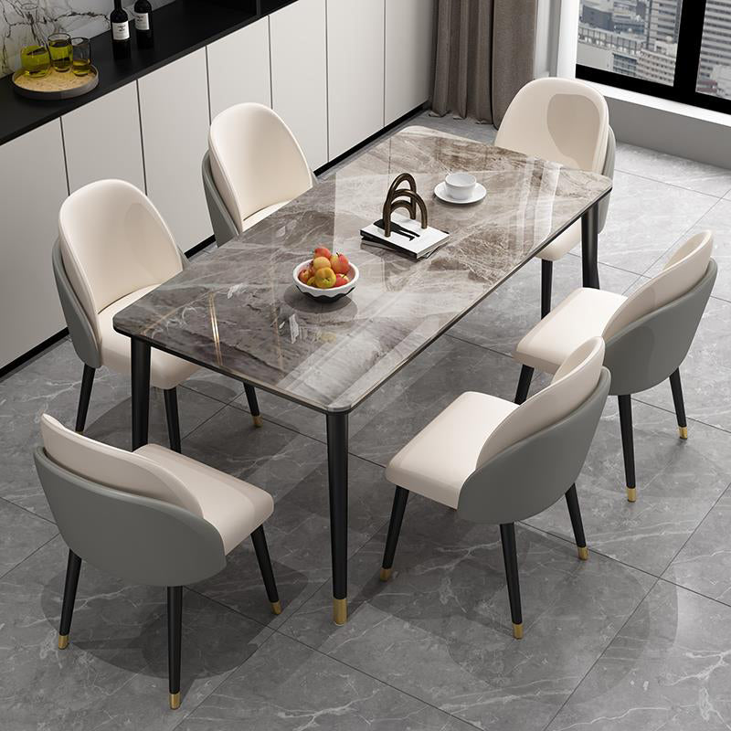 Nordic 1/2/5/7 Pieces Dining Set Rectangular Sintered Stone Dining Table Set for Home Use 7 Pieces: Table, 6 Beige Chairs Clearhalo 'Dining Room Sets' 'Dining Tables & Seating' 'dining_room_set' 'furn' 'furn_dining_room_set' 'Furniture' 'furniture_dining_room_set' 'Kitchen & Dining Furniture' 'kitchen&dining_furn' 'kitchen' 4556495