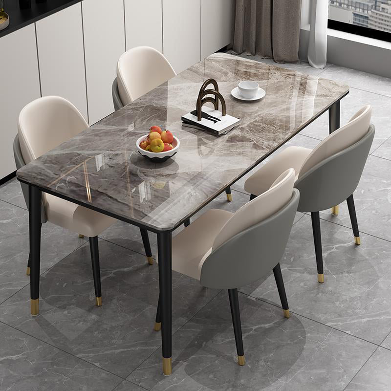 Nordic 1/2/5/7 Pieces Dining Set Rectangular Sintered Stone Dining Table Set for Home Use 5 Pieces: Table, 4 Beige Chairs Clearhalo 'Dining Room Sets' 'Dining Tables & Seating' 'dining_room_set' 'furn' 'furn_dining_room_set' 'Furniture' 'furniture_dining_room_set' 'Kitchen & Dining Furniture' 'kitchen&dining_furn' 'kitchen' 4556499