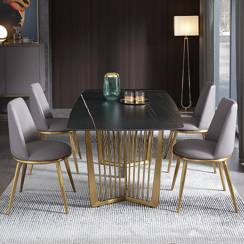 1/4/5/7 Pieces Modern Furniture Black Rectangle Stone Top Dining Room Set 5 Pieces: Table, 4 Chairs Clearhalo 'Dining Room Sets' 'Dining Tables & Seating' 'dining_room_set' 'furn' 'furn_dining_room_set' 'Furniture' 'furniture_dining_room_set' 'Kitchen & Dining Furniture' 'kitchen&dining_furn' 'kitchen' 4556519