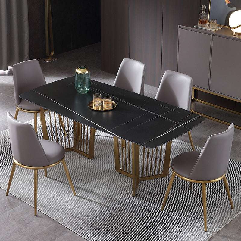 1/4/5/7 Pieces Modern Furniture Black Rectangle Stone Top Dining Room Set 6 Pieces: Table, 5 Chairs Clearhalo 'Dining Room Sets' 'Dining Tables & Seating' 'dining_room_set' 'furn' 'furn_dining_room_set' 'Furniture' 'furniture_dining_room_set' 'Kitchen & Dining Furniture' 'kitchen&dining_furn' 'kitchen' 4556520