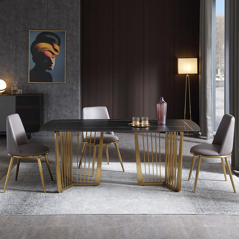 1/4/5/7 Pieces Modern Furniture Black Rectangle Stone Top Dining Room Set 4 Pieces: Table, 3 Chairs Clearhalo 'Dining Room Sets' 'Dining Tables & Seating' 'dining_room_set' 'furn' 'furn_dining_room_set' 'Furniture' 'furniture_dining_room_set' 'Kitchen & Dining Furniture' 'kitchen&dining_furn' 'kitchen' 4556521