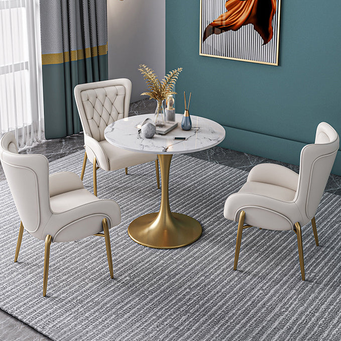 Glam Style 1/2/3/4/5 Pieces Dining Set Stone Top Dining Furniture Set for Living Room 4 Pieces: Table, 3 White Chairs Clearhalo 'Dining Room Sets' 'Dining Tables & Seating' 'dining_room_set' 'furn' 'furn_dining_room_set' 'Furniture' 'furniture_dining_room_set' 'Kitchen & Dining Furniture' 'kitchen&dining_furn' 'kitchen' 4556564