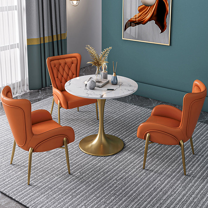 Glam Style 1/2/3/4/5 Pieces Dining Set Stone Top Dining Furniture Set for Living Room 4 Pieces: Table, 3 Orange Chairs Clearhalo 'Dining Room Sets' 'Dining Tables & Seating' 'dining_room_set' 'furn' 'furn_dining_room_set' 'Furniture' 'furniture_dining_room_set' 'Kitchen & Dining Furniture' 'kitchen&dining_furn' 'kitchen' 4556567