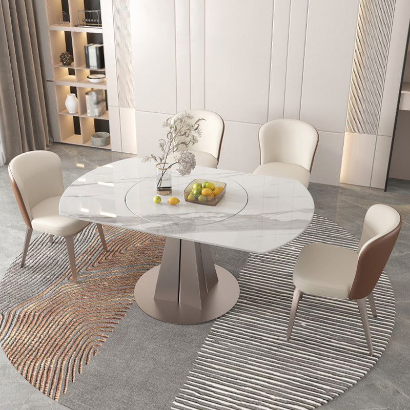 Modern Style 1/3/4/5/7/9 Pieces Dining Sintered Stone Dining Table Set with Metal Legs 5 Pieces: Table, 4 Chairs Clearhalo 'Dining Room Sets' 'Dining Tables & Seating' 'dining_room_set' 'furn' 'furn_dining_room_set' 'Furniture' 'furniture_dining_room_set' 'Kitchen & Dining Furniture' 'kitchen&dining_furn' 'kitchen' 4556588