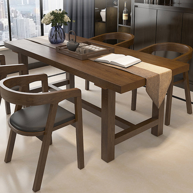Traditional Rectangle 1/2/5 Pieces Dining Set Wood Trestle Dining Table with Ladder Chair Clearhalo 'Dining Room Sets' 'Dining Tables & Seating' 'dining_room_set' 'furn' 'furn_dining_room_set' 'Furniture' 'furniture_dining_room_set' 'Kitchen & Dining Furniture' 'kitchen&dining_furn' 'kitchen' 4556658