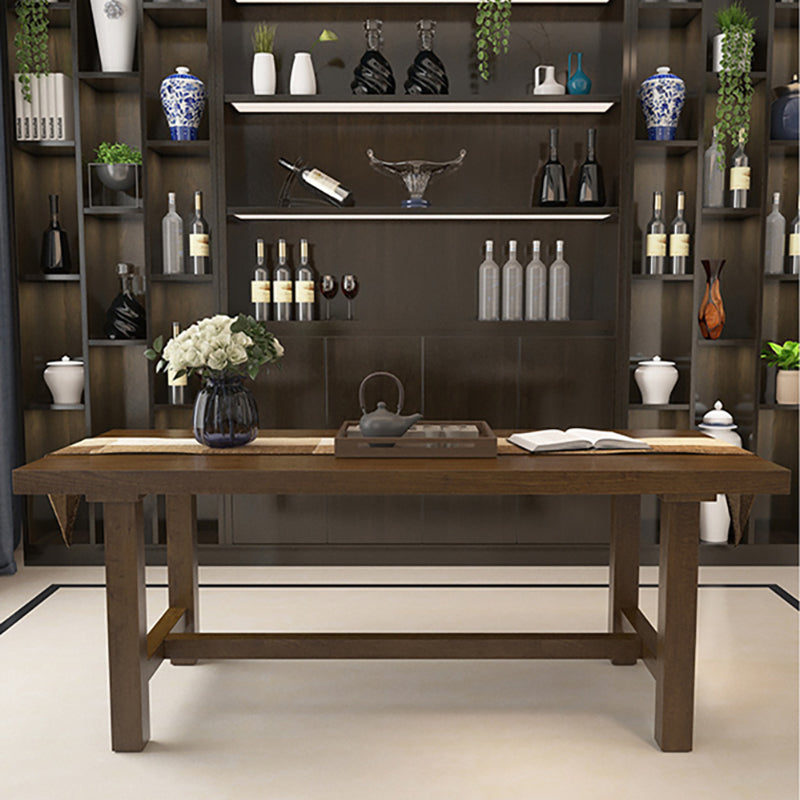 Traditional Rectangle 1/2/5 Pieces Dining Set Wood Trestle Dining Table with Ladder Chair Clearhalo 'Dining Room Sets' 'Dining Tables & Seating' 'dining_room_set' 'furn' 'furn_dining_room_set' 'Furniture' 'furniture_dining_room_set' 'Kitchen & Dining Furniture' 'kitchen&dining_furn' 'kitchen' 4556660