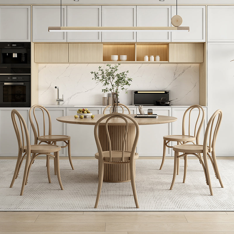 Round Pedestal Casual Dining Table Wood Color Fixed Table with Pinewood Solid Wood 51.2"L x 51.2"W x 29.5"H Without Chairs Clearhalo ' dining_table' 'Dining Tables & Seating' 'Dining Tables' 'furn' 'furn_dining_table' 'Furniture' 'furniture_dining_table' 'Kitchen & Dining Furniture' 'kitchen&dining_furn' 'kitchen' 'kitchen_dining_table' 4556684