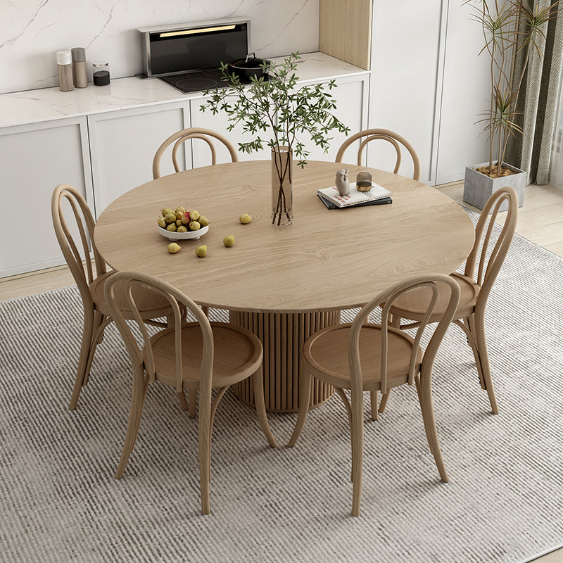 Round Pedestal Casual Dining Table Wood Color Fixed Table with Pinewood Solid Wood 43.3"L x 43.3"W x 29.5"H Without Chairs Clearhalo ' dining_table' 'Dining Tables & Seating' 'Dining Tables' 'furn' 'furn_dining_table' 'Furniture' 'furniture_dining_table' 'Kitchen & Dining Furniture' 'kitchen&dining_furn' 'kitchen' 'kitchen_dining_table' 4556686
