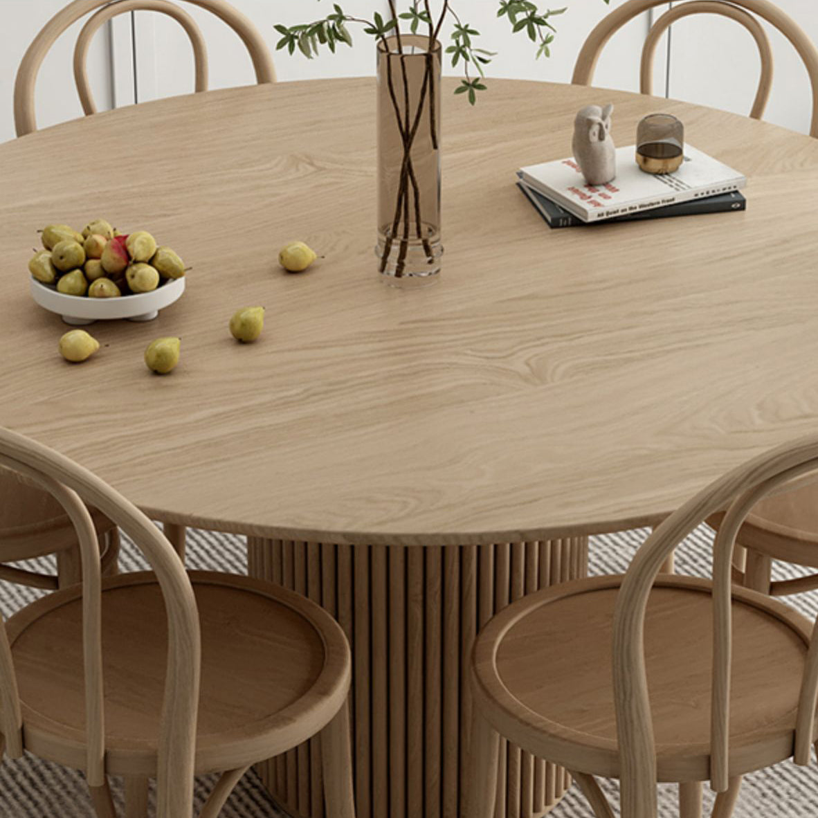 Round Pedestal Casual Dining Table Wood Color Fixed Table with Pinewood Solid Wood Clearhalo ' dining_table' 'Dining Tables & Seating' 'Dining Tables' 'furn' 'furn_dining_table' 'Furniture' 'furniture_dining_table' 'Kitchen & Dining Furniture' 'kitchen&dining_furn' 'kitchen' 'kitchen_dining_table' 4556691