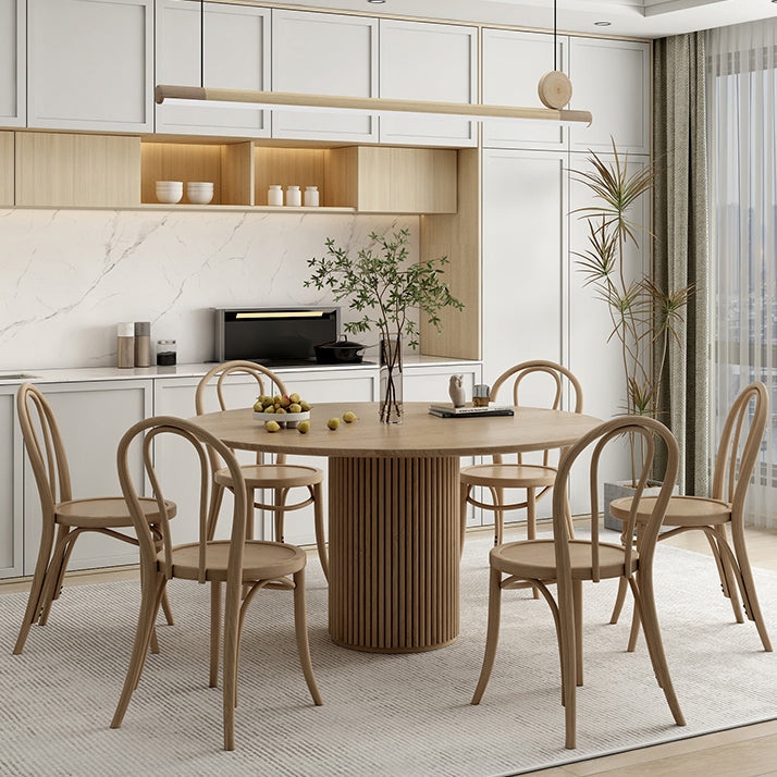 Round Pedestal Casual Dining Table Wood Color Fixed Table with Pinewood Solid Wood Clearhalo ' dining_table' 'Dining Tables & Seating' 'Dining Tables' 'furn' 'furn_dining_table' 'Furniture' 'furniture_dining_table' 'Kitchen & Dining Furniture' 'kitchen&dining_furn' 'kitchen' 'kitchen_dining_table' 4556692