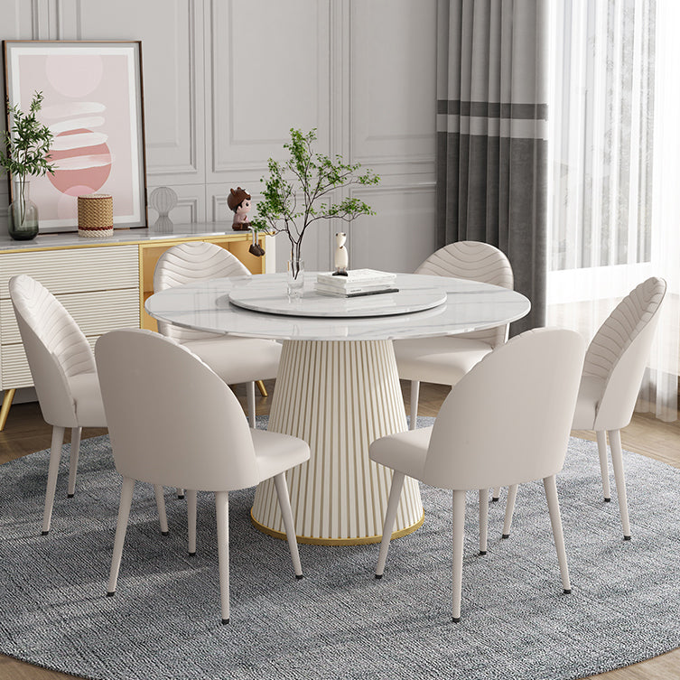 Round Stone Dining Site Table Traditional Luxury Pedestal Casual Furniture 43.3"L x 43.3"W x 29.5"H Lazy Susan Without Chairs Clearhalo ' dining_table' 'Dining Tables & Seating' 'Dining Tables' 'furn' 'furn_dining_table' 'Furniture' 'furniture_dining_table' 'Kitchen & Dining Furniture' 'kitchen&dining_furn' 'kitchen' 'kitchen_dining_table' 4556704