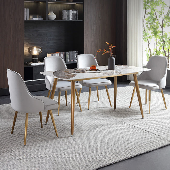 Rectangle Stone Dining Site Table Traditional Luxury Furniture with 4 Legs 55.1"L x 31.5"W x 29.5"H Without Chairs Clearhalo ' dining_table' 'Dining Tables & Seating' 'Dining Tables' 'furn' 'furn_dining_table' 'Furniture' 'furniture_dining_table' 'Kitchen & Dining Furniture' 'kitchen&dining_furn' 'kitchen' 'kitchen_dining_table' 4556722