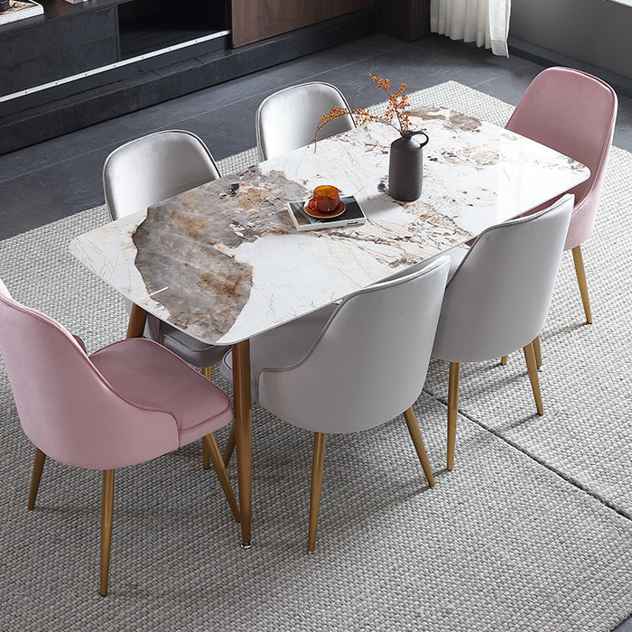 Rectangle Stone Dining Site Table Traditional Luxury Furniture with 4 Legs 70.9"L x 35.4"W x 29.5"H Without Chairs Clearhalo ' dining_table' 'Dining Tables & Seating' 'Dining Tables' 'furn' 'furn_dining_table' 'Furniture' 'furniture_dining_table' 'Kitchen & Dining Furniture' 'kitchen&dining_furn' 'kitchen' 'kitchen_dining_table' 4556723