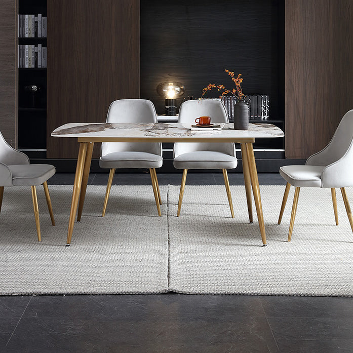 Rectangle Stone Dining Site Table Traditional Luxury Furniture with 4 Legs 59.1"L x 31.5"W x 29.5"H Without Chairs Clearhalo ' dining_table' 'Dining Tables & Seating' 'Dining Tables' 'furn' 'furn_dining_table' 'Furniture' 'furniture_dining_table' 'Kitchen & Dining Furniture' 'kitchen&dining_furn' 'kitchen' 'kitchen_dining_table' 4556725