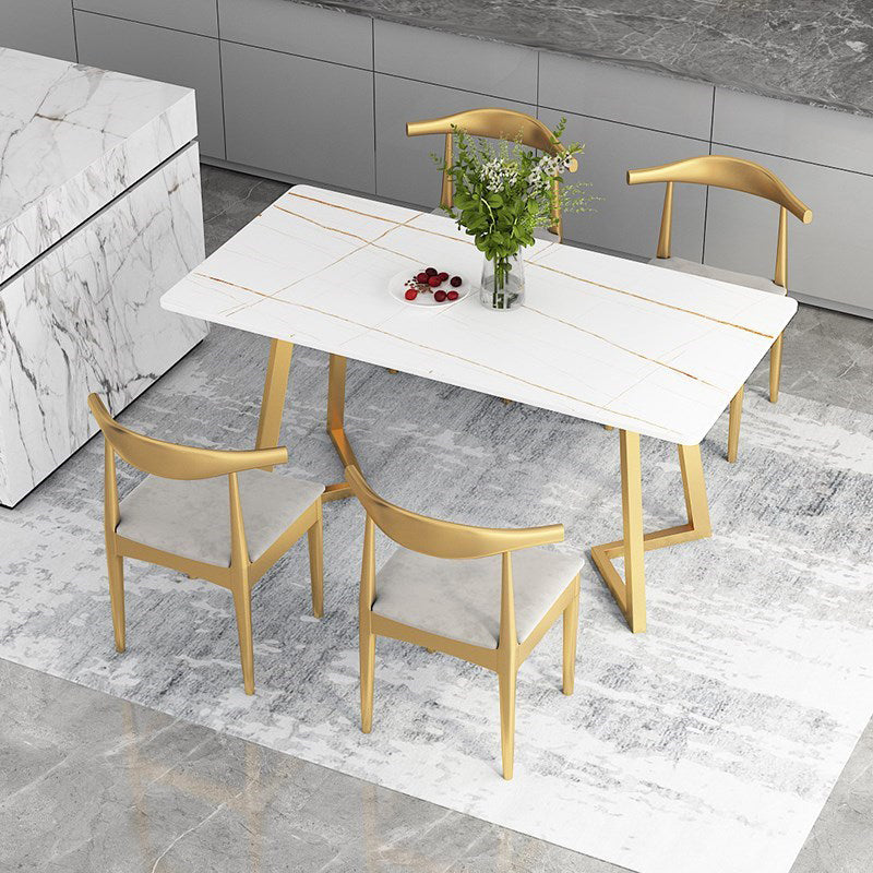 Rectangle Glam Style Dining Table Double Pedestal Table with Sintered Stone White 70.9"L x 31.5"W x 29.5"H Without Chairs Clearhalo ' dining_table' 'Dining Tables & Seating' 'Dining Tables' 'furn' 'furn_dining_table' 'Furniture' 'furniture_dining_table' 'Kitchen & Dining Furniture' 'kitchen&dining_furn' 'kitchen' 'kitchen_dining_table' 4556755