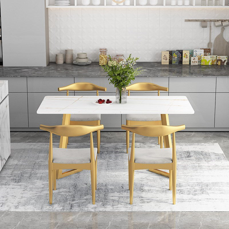 Rectangle Glam Style Dining Table Double Pedestal Table with Sintered Stone White 47.2"L x 23.6"W x 29.5"H Without Chairs Clearhalo ' dining_table' 'Dining Tables & Seating' 'Dining Tables' 'furn' 'furn_dining_table' 'Furniture' 'furniture_dining_table' 'Kitchen & Dining Furniture' 'kitchen&dining_furn' 'kitchen' 'kitchen_dining_table' 4556758